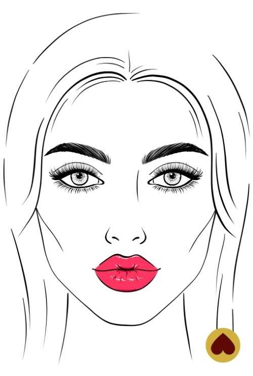 Visage de femme line art avec lèvres rouges