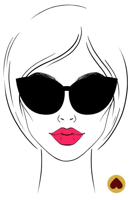Visage de femme en "line art" avec rouge à lèvre rouge vif et lunette noires